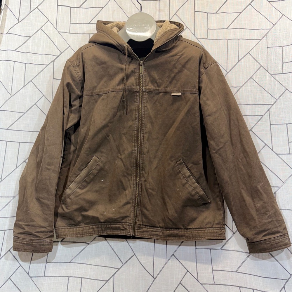 Wolverine Hooded Work Jacket Large Brown Sherpa Lined Canvas Full Zip Utility